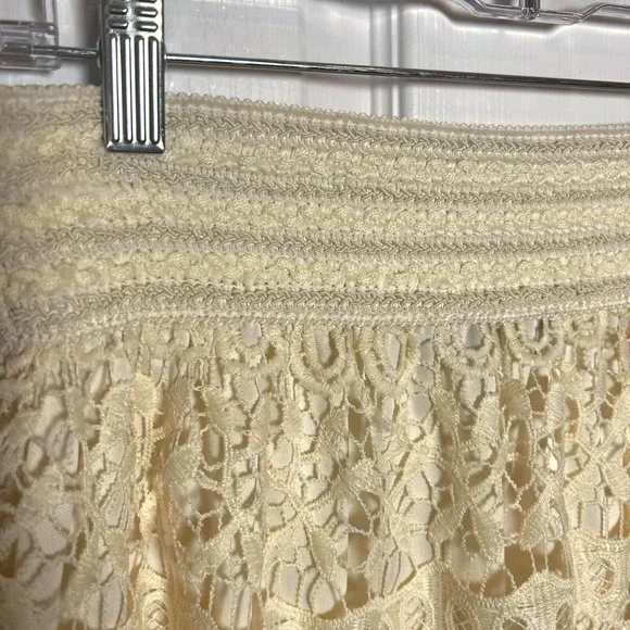 J. Gee Cream Lace Crochet Boho Midi Skirt Elastic Waist XL - Picture 3 of 6